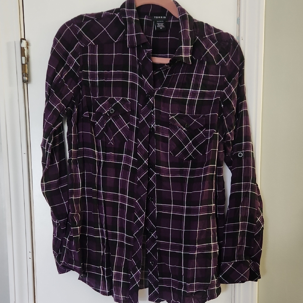 Torrid Dark Purple Plaid Shirt